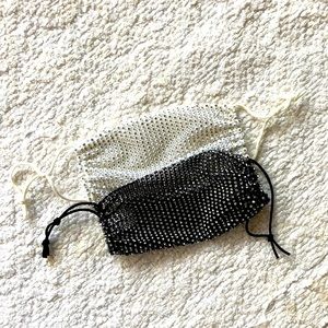 Set of 2 Rhinestone Masks Black and White